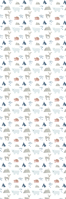 Estor enrollable con estampado de montañas, lluvia y animales