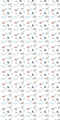 Estor enrollable con estampado de montañas, lluvia y animales