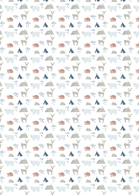 Estor enrollable con estampado de montañas, lluvia y animales