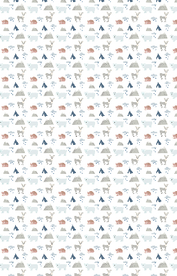 Estor enrollable con estampado de montañas, lluvia y animales