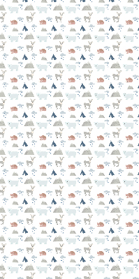 Estor enrollable con estampado de montañas, lluvia y animales