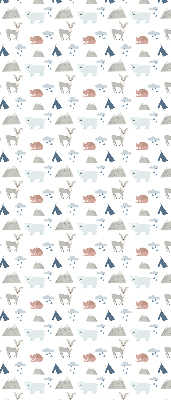 Estor enrollable con estampado de montañas, lluvia y animales
