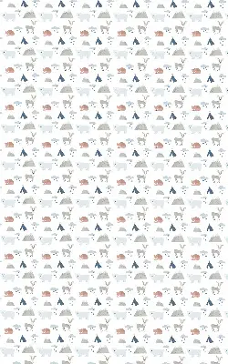 Estor enrollable con estampado de montañas, lluvia y animales