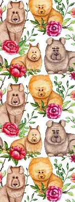 Modern roller blind con estampado de perros entre las flores