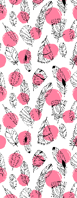 Estor enrollable con estampado de plumas y puntos rosas