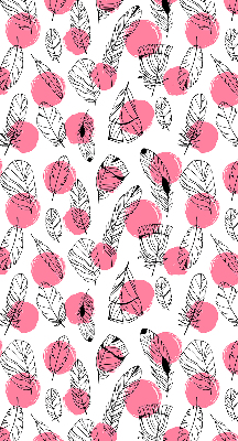 Estor enrollable con estampado de plumas y puntos rosas