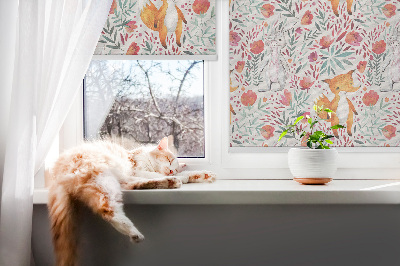 Estor enrollable para ventana con estampado de animales y plantas
