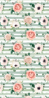 Modern roller blind con estampado de rosas sobre rayas horizontales verdes