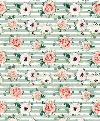 Modern roller blind con estampado de rosas sobre rayas horizontales verdes