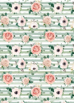 Modern roller blind con estampado de rosas sobre rayas horizontales verdes
