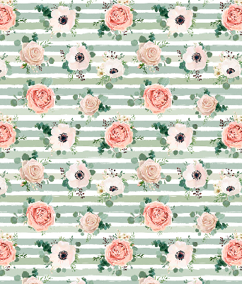 Modern roller blind con estampado de rosas sobre rayas horizontales verdes