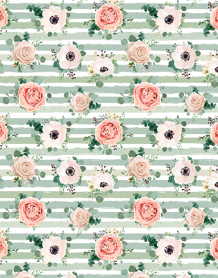 Modern roller blind con estampado de rosas sobre rayas horizontales verdes