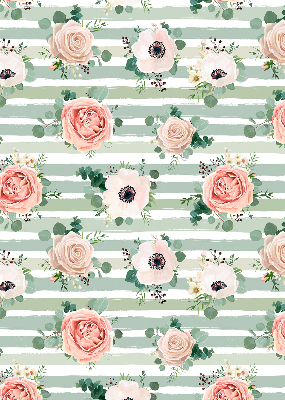 Modern roller blind con estampado de rosas sobre rayas horizontales verdes