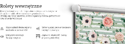 Modern roller blind con estampado de rosas sobre rayas horizontales verdes