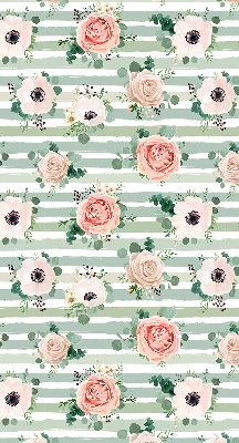 Modern roller blind con estampado de rosas sobre rayas horizontales verdes
