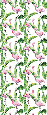 Estor enrollable para ventana con estampado de flamencos junto a hojas