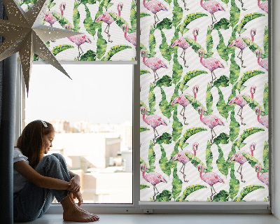 Estor enrollable para ventana con estampado de flamencos junto a hojas