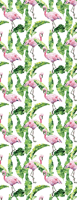 Estor enrollable para ventana con estampado de flamencos junto a hojas