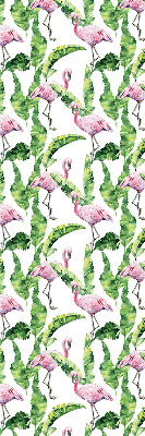 Estor enrollable para ventana con estampado de flamencos junto a hojas
