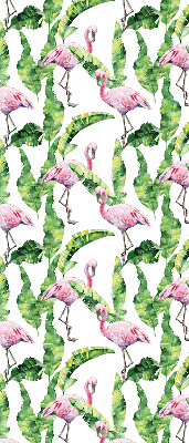 Estor enrollable para ventana con estampado de flamencos junto a hojas