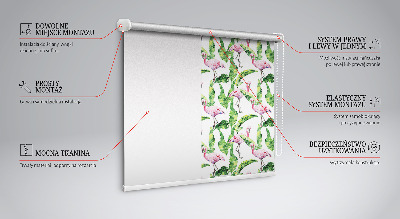 Estor enrollable para ventana con estampado de flamencos junto a hojas