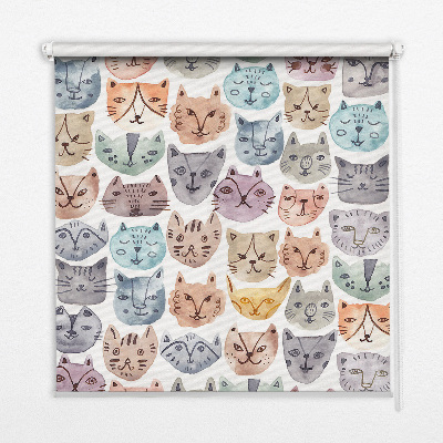 Estor enrollable con estampado de caras de gatos coloridas