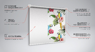 Estor enrollable para ventana con diseño de loro sobre flores
