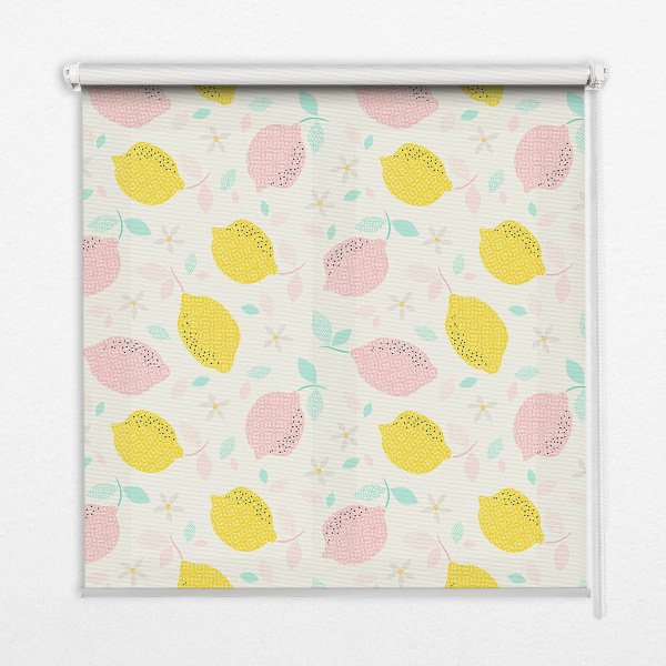 Estor enrollable para ventana con estampado de limones rosas y amarillos
