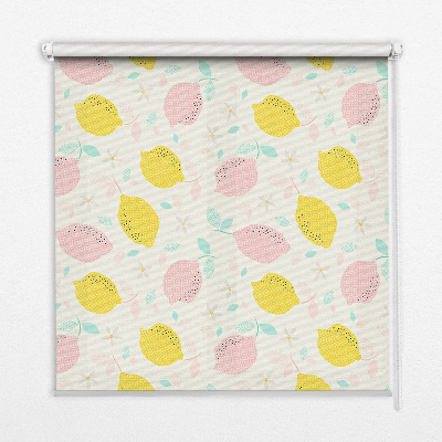 Estor enrollable para ventana con estampado de limones rosas y amarillos