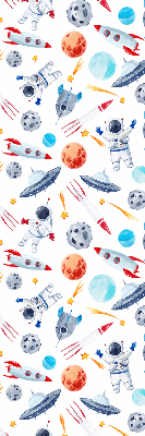 Modern roller blind con estampado de cohetes, cosmonautas, planetas y ovnis