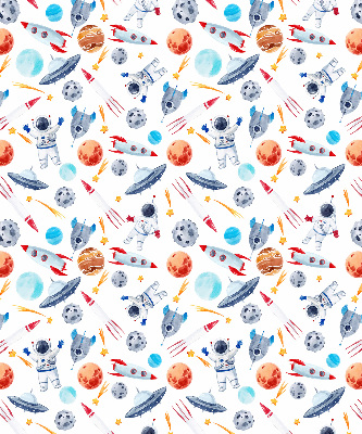 Modern roller blind con estampado de cohetes, cosmonautas, planetas y ovnis