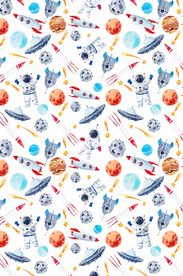 Modern roller blind con estampado de cohetes, cosmonautas, planetas y ovnis