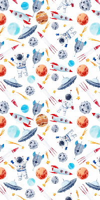 Modern roller blind con estampado de cohetes, cosmonautas, planetas y ovnis