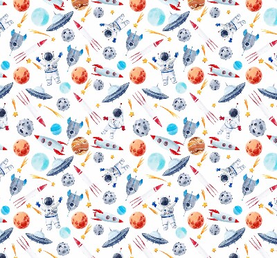 Modern roller blind con estampado de cohetes, cosmonautas, planetas y ovnis