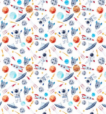 Modern roller blind con estampado de cohetes, cosmonautas, planetas y ovnis