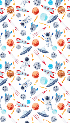 Modern roller blind con estampado de cohetes, cosmonautas, planetas y ovnis