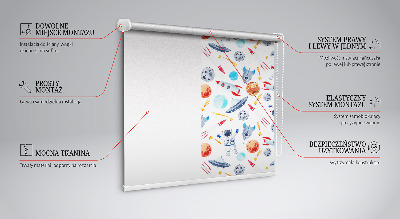 Modern roller blind con estampado de cohetes, cosmonautas, planetas y ovnis