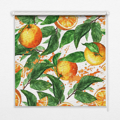 Estor enrollable para ventana con diseño de naranjas y hojas