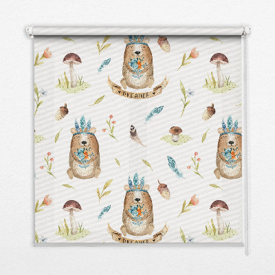 Modern roller blind con estampado de osos de peluche y plantas
