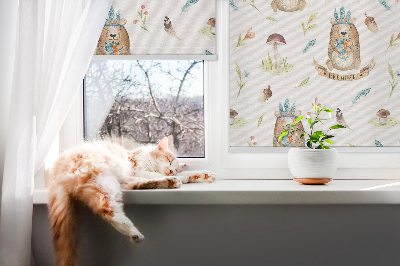 Modern roller blind con estampado de osos de peluche y plantas