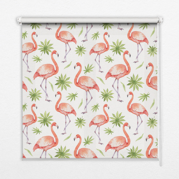 Estor enrollable para ventana con estampado de flamencos y hojas