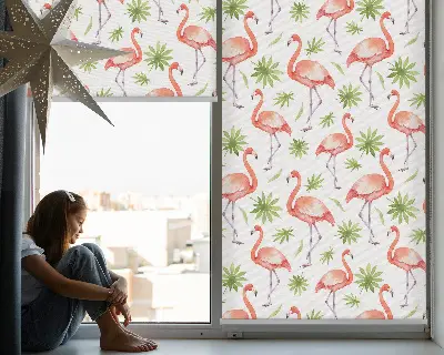 Estor enrollable para ventana con estampado de flamencos y hojas