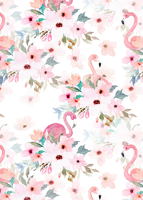 Estor enrollable con estampado de flamencos entre las flores