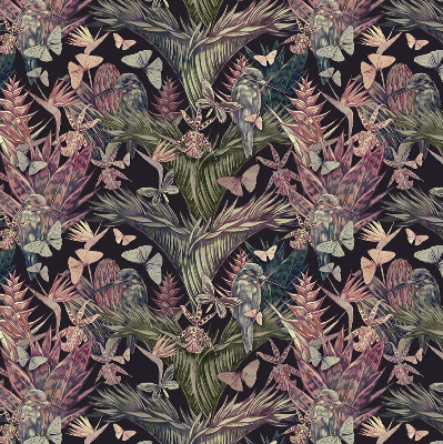 Modern roller blind con estampado de plantas y aves exóticas