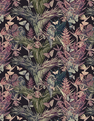 Modern roller blind con estampado de plantas y aves exóticas