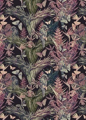 Modern roller blind con estampado de plantas y aves exóticas