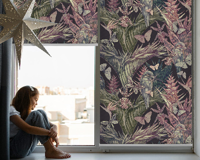 Modern roller blind con estampado de plantas y aves exóticas