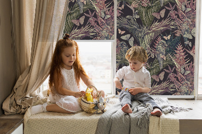 Modern roller blind con estampado de plantas y aves exóticas