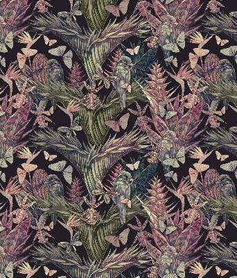 Modern roller blind con estampado de plantas y aves exóticas