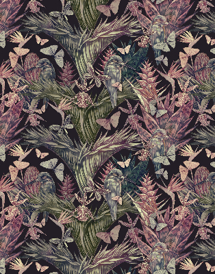 Modern roller blind con estampado de plantas y aves exóticas